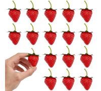 GORGECRAFT 20Pcs Artificial Strawberries Faux Realistic Strawberry with Green Stem Leaf Foam Miniature Red Lifelike Simulation Fruit Food Ornaments Display for Photography Prop Home Kitchen