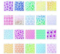 GORGECRAFT 20Pcs Floral Baking Stencil 15 x 14cm Tiles Airbrush Painting Stencils with Bead Chain Reusable Biscuit Coffee Cake Cookie Template for Icing Cake Buttercream Painting on Wood Paper