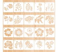 GORGECRAFT 20Pcs Flower Stencil Kit 7.6x7.6cm PET Plastic Reusable Botanical Floral Stencils Hollow Out Drawing Templates for Scrapbooks Painting on Wood Wall Floor Furniture Home Decor Canvas Crafts