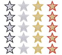 GORGECRAFT 20Pcs Glitter Star Iron on Patches 4 Colors Star Embroidered Applique Gold Silver Sequin Sew on Embroidery Patches for DIY Sewing Crafts Clothing Jacket Jeans Shirt Bags Hats Embellishment