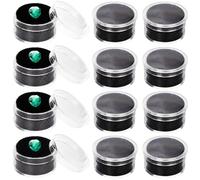 GORGECRAFT 20Pcs Mini Loose Diamond Gemstone Display Box Empty Round Jewelry Show Box Clear Press Top Lids Black Sponge Filled Case Container Holder with Plastic Storage Case 32x18mm
