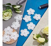 GORGECRAFT 20Pcs White Embroidery Flowers Sew On Patches 3D 2 Layers 5-Petal Lace Flower with Imitation Pearl Lace Embroidered Appliques for Wedding Bridal Dress Embellishment DIY Sewing Crafts