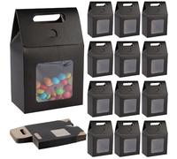 GORGECRAFT 24Pcs Small Kraft Gift Bags with Window Stand up Mini Paper Gift Bag with Handles Black Candy Storage Bags for Cookies Packaging Wedding Christmas Party Store Retail 3.82 x 2.28 x 5.9 inch