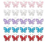 GORGECRAFT 25PCS 5 Colors Organza Butterflies with Wire & Rhinestones Fabric Decoration Glitter Nylon Mesh Butterflies Lace Trims for Wedding Party Clothing Ornaments DIY Crafts