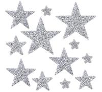 GORGECRAFT 28Pcs 4 Styles Silver Star Applique Iron On Rhinestone Patches Embellishments Decorative Glitter Sequin Stars Patch Emblem for Wedding Dress Clothes Bag Hat Jeans Backpack Decoration