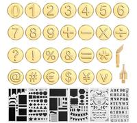 GORGECRAFT 28PCS Wood Burning Tip Set Golden Number Mathematical Symbol Brass Head Hot Stamps Tips Kit with 6 Styles Plastic Journal Painting Stencil Template for Wood DIY Embossing Carving Craft