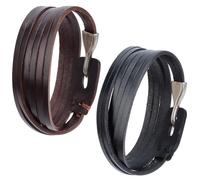 GORGECRAFT 2Pcs 2 Colors Cowhide Womens Wrap Bracelet Multi-Layer Genuine Leather Stackable Around Circle Boho Vintage Punk 8mm Dark Brown and Black Wristlet Cuff Strap Bracelets for Men Jewelry