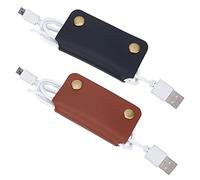 GORGECRAFT 2PCS 2 Colors Leather Cable Straps Rectangle Fastening Ties Earphone Cord Keeper Pu Leather Portable Earbuds Cord Organizer Winder Cable Management for Travel Home School Office