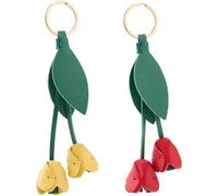 GORGECRAFT 2Pcs 2 Colors Leather Leaf Flower Keychain PU Leather Boho Key Chain Red Yellow Tulip Floral Key Ring Charms Women's Purse Bag Decoration Accessories for Wallet Pendant 15cm Long