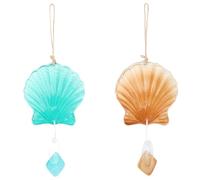 GORGECRAFT 2Pcs 2 Colors Seashell Hanging Decor Hot Melt Glass Sea Shell Wind Chimes Ornaments with Hemp Rope for Coastal Wall Beach Home Art Crafts Pendant Garden Indoor Outdoor Decor