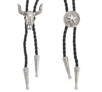 GORGECRAFT 2PCS 2 Styles Black Leather Bolo Ties Silver Vintage Cowhead Round Star Pendant Necklace Adjustable Western Cowboy Retro Necktie Bola Tie Rodeo Jewelry Costume Accessories for Men Women