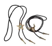 GORGECRAFT 2PCS 2 Styles Bronze Cowhead Star Bolo Ties Men Women Vintage Western Cowboy Bola Tie Pendant Necklace Black Retro PU Leather Adjustable Necktie for Jewelry Rodeo Costume Accessories