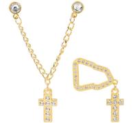 GORGECRAFT 2Pcs 2 Styles Gold Cross Hat Pins Metal Enamel Hanging Tassel Chain Decoration Rhinestone Buckle Lapel Pin Collar Tie Brooches Clips for Shirt Coat Hats Women Men Accessories
