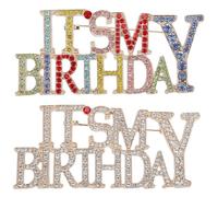 GORGECRAFT 2Pcs 2 Styles Its My Birthday Brooch Pin Gold Metal Alloy Colorful Rhinestone Bling Crystal Lapel Pins Brooches for Birthday Party Clothes Jewelry Women Accessories