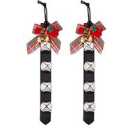 GORGECRAFT 2Pcs 31cm Christmas Hanging Bells Black PU Leather Strap 4 Silver Sleigh Jingle Bell Welcome Bowknot Door Hanger Shopkeepers Security Dog Training Bells for Door Knob Holiday Decor