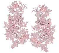 GORGECRAFT 2Pcs 3D Flower Embroidered Patches Pink Floral Sew on Patch Embroidery Applique with Pink Pearl Beaded Rhinestone Embellishments Cloth Collar Trim for Garment Bags Decor DIY Sewing Crafts