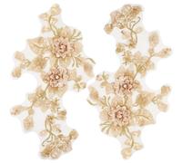 GORGECRAFT 2Pcs 3D Sequins Embroidered Lace Applique Flowers Sew on Trim Patches Glitter Beaded Floral Collar Fabric Craft Decoration Patch for Sewing Wedding Clothes Dress Pants Jeans Bag Goldenrod