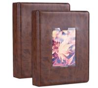 GORGECRAFT 2PCS 4 Inch PU Leather Photo Album Saddle Brown Photocard Binder Picture Holder 128 Pockets Family Wedding Film Photo Paper Book Card Memory Collector Postcards Artwork Display Storage