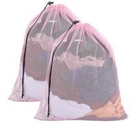 GORGECRAFT 2Pcs 62x49cm Mesh Laundry Bags with Drawstring Washing Machine Bags Hot Pink Reusable Washable Net Backpack Travel Organizer Pouch for Delicates Clothes Socks Beddings Home Hotel Supplies