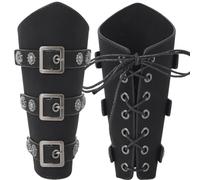 GORGECRAFT 2PCS Archery Hand Bracers Leather Arm Guards Black PU Leather Gauntlet Wristband Renaissance Warrior Medieval Viking Adjustable Buckle Arm Armor Cuff for Halloween Adult Cosplay Costumes