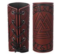 GORGECRAFT 2PCS Arm Armor Cuff Leather Gauntlet Wristband Viking Runes Odin's Symbol Valknut Pattern Embossed Unisex Leather Arm Guards for Outdoor Role-Playing Gothic Knight Costumes, Coconut Brown