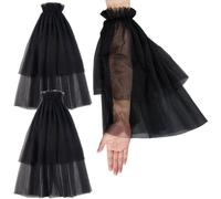 GORGECRAFT 2Pcs Black Arm Gloves Nylon Sheer Puffy Fluffy Lace Fingerless Detachable Wedding Bridal Cover Arms Long Tulle Glove Sleeves for Halloween Cosplay Dance Tea Party Supplies