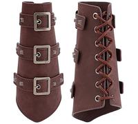 GORGECRAFT 2PCS Buckle Arm Bracers Retro Renaissance Leather Bracer Gauntlet Wristband Rivet Design Unisex Leather Cuffs Armband(Saddle Brown)