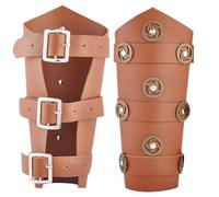 GORGECRAFT 2PCS Buckle Leather Archery Bracers Medieval Leather Gauntlet Wristband Gears Decoration PU Leather Arm Guards Adjustable Arm Armor Cuff with Buckle Strap for Adult Cosplay Costumes, Camel