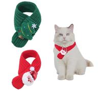 GORGECRAFT 2Pcs Christmas Cat Bandana Scarf Red Green Knitted Warm Collar Winter Xmas Party Santa Pet Dogs Outfit Costume for Puppy Kitten Rabbit Holiday Decorations Supplies