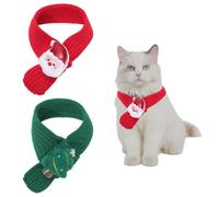 GORGECRAFT 2Pcs Christmas Pet Scarf Red Green Knitted Warm Winter Xmas Party Collar Santa Cats Dogs Outfit Costume Bandana Scarf for Puppy Kitten Rabbit Holiday Decoration Supplies