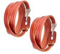 GORGECRAFT 2Pcs Cowhide Womens Dark Red Leather Wrap Bracelet Stackable Multi-Layer Around Circle Genuine Leather Boho Vintage Punk 8mm Wristlet Cuff Long Strap Bracelets for Men Handmade Jewelry