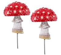 GORGECRAFT 2Pcs Glow in the Dark Mushrooms Red Mini Mushroom Statue Weatherproof Resin Realistic Mushroom Figurines Fairy Garden Accessories for Outdoor Lawn Plant Pot Patio Micro Landscape Decor