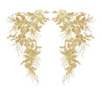 GORGECRAFT 2Pcs Gold Sequin Flower Lace Applique 40 x 23cm Glitter 3D Floral Beaded Embroidery Sew on Patch Collar Trim Decoration for Wedding Costume Dress Sewing DIY Clothing Accessories
