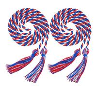 GORGECRAFT 2Pcs Graduation Season Honor Cord with Tassels 1.7Ms Royal Blue Red White Polyester Braided Honor Ropes Graduation Decorative Ribbon Necklace Props Accessory for Students College Grad Party