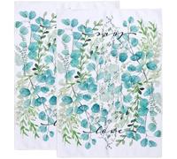 GORGECRAFT 2Pcs Green Leaf Hand Towels Watercolor Eucalyptus Leaves Greenery Botanical Plant Cloth Bath Hand Towel Kitchen Dish Towel for Hand Drying Cleaning Cooking Bathroom Gym 60 x 41cm