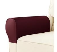 GORGECRAFT 2Pcs Imitation Leather Look Couch Arm Covers Dark Red Waterproof Faux Pu Leather Vintage Stretch Arm Rest Covers for Sofa Chair Protectors Stretch Armchair Slipcovers Protector