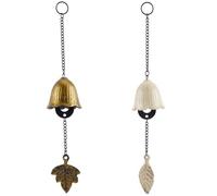 GORGECRAFT 2Pcs Japanese Iron Wind Chime Temple Wind Bell Antique Bronze White Tulips Lucky Windchimes Leaf Hanging Ornament Zen Courtyard Decoration for Indoor Outdoor Balcony Window 31cm