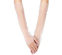 GORGECRAFT 2Pcs Lace Tulle Sleeves Sheer Mesh Fingerless Long Gloves 45cm Long Detachable White Wedding Tulle Gloves Bridal Arm Sleeves Elbow Length for Women Ladies Bridal Dance Opera Party