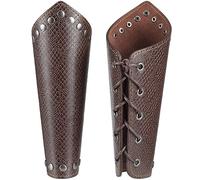 GORGECRAFT 2PCS Leather Arm Guards Medieval Armor Bracers Snakeskin Grain PU Leather Gauntlet Wristband Rivet Leather Arm Armor Cuff for Halloween Warrior Cosplay Knight Costumes, Coconut Brown