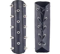 GORGECRAFT 2PCS Leather Gauntlet Wristband Medieval Black Leather Armor Bracers with Sliver Rivet PU Arm Guards Adjustable Armband Armor Cuff for Halloween Adult Knight Cosplay Costumes