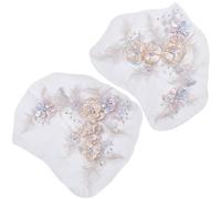 GORGECRAFT 2PCS Luxury Pearl Flower Embroidery Bridal Lace Patches 3D Beaded Tulle Floral Net Gauze Sticker Embroidered Sew on Appliques for Wedding Mesh Dress Lace Fabric DIY Decoration