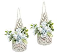 GORGECRAFT 2Pcs Macrame Fruit Hanger White Cotton Boho Farmhouse Rustic Knitted Woven Vegetable Plant Planter Storage Rope Wall Hanging Basket Bags Stand Holder for Indoor Outdoor Home Decorations