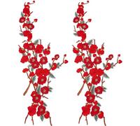 GORGECRAFT 2Pcs Red Big Blossom Plum Iron On Patches Embroidery Flower Appliques 42x16cm Hot Melt Adhesive Cloth Sew on Patch for Jacket Jeans Skirt Dresses Shirts Clothes DIY Sewing Crafts