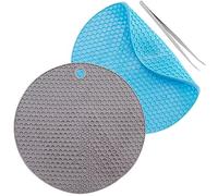 GORGECRAFT 2Pcs Round Doming Mats Rubber Trivet Mats Nonslip Insulation Honeycomb Heat Resistant Pad Large Coasters Pot Holder Set with 1Pc Beading Tweezer for Hot Dishes DIY Jewelry Making Grey Blue