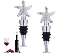 GORGECRAFT 2Pcs Starfish Wine Bottle Stopper Silver Metal Alloy Silicone Reusable Sea Ocean Animal Decorative Champagne Winebottle Toppers for Housewarming Christmas Halloween Wedding Party Supplies