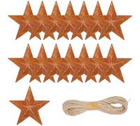 GORGECRAFT 3.82 Inch 16PCS Rustic Metal Barn Star Large Primitive Tin Dimensional Star Pendants Western Metal Ornament Decor for Arts Crafts Halloween Christmas Farmhouse Garden Home New Year Flags