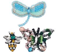 GORGECRAFT 3 Styles Rhinestone Beaded Applique Crystal Sequins Animal Bees Dragonfly Butterfly Decorative Sew on Embroidery Patches Appliques for DIY Craft Party Dress Costume Jeans Shoes Bag Decor