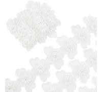 GORGECRAFT 3 Yards 3D Flower with Pearl Bead Lace Edge Trim 6cm Width 3-Layers Embroidered Lace Mesh Flower White Edging Trimmings Fabric Beads Butterfly Shape Floral Applique for DIY Sewing Craft