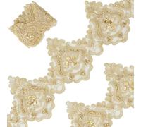 GORGECRAFT 3 Yards x 12.8cm Gold Venice Lace Trim Embroidery Scalloped Sewing Trims Wave Pattern Flower Beaded Edge Ribbon Wedding Applique for Curtain Tablecloth Slipcover Bridal Decor DIY Crafts