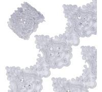 GORGECRAFT 3 Yards x 12.8cm Silver Venice Lace Trim Embroidered Scalloped Sewing Trims Decorative Flower Beaded Edge Ribbon Wedding Applique for Curtain Tablecloth Slipcover Bridal Decor DIY Crafts